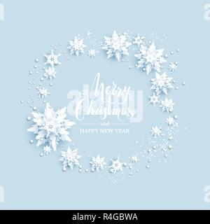 realistic paper cut snowflakes wreath Stock Vector