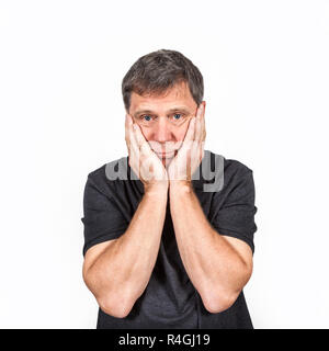 Man having problems, Isolated over white background Stock Photo