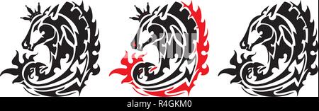 Tribal horse head and phoenix symbol with a crown. The double abstract symbol formed by the head of a horse with a crown and a bird Phoenix Stock Vector