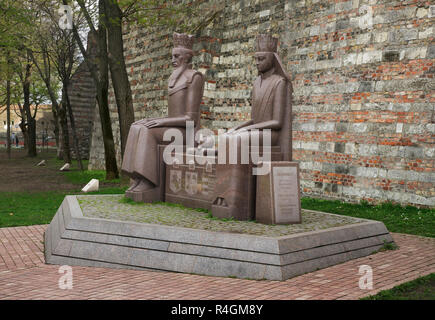 Monument to polish king Wladyslaw Jagiello and queen Jadwiga in Budapest. Hungary Stock Photo