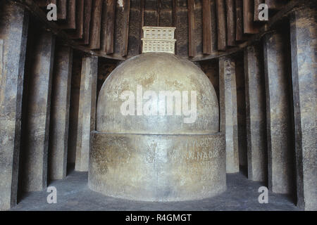 Interior of the Chaitya Hall, Karla Caves, Lonavala, Maharashtra, India, Asia Stock Photo