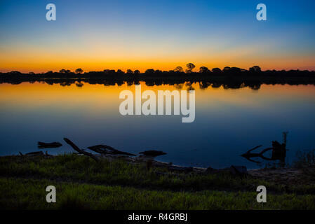 River landscape with Rio Negro at sunset, Fazenda Barranco Alto, Pantanal, Mato Grosso do Sul, Brazil