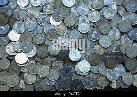 Indian one, two and five rupee coins, Mumbai, India, Asia