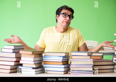 Student with too many books to read before exam Stock Photo