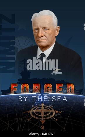 US Navy Forged by the Sea Poster featuring Chester William Nimitz, Sr. Stock Photo