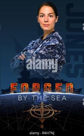 US Navy Forged by the Sea Poster featuring the next generation of sailors. Stock Photo