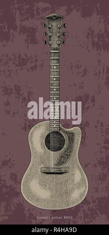 Acoustic guitar hand drawing vintage engraving illustration Stock Vector