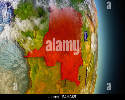 Democratic Republic of Congo highlighted in red on physical map. 3D ...