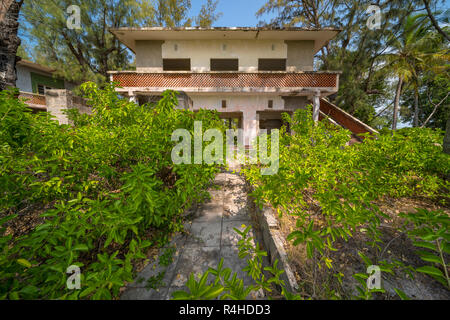 The abandoned hotel on Paradise, Santa Carolina Island in Mozambique. Stock Photo