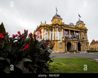 Croatian National Theater building in Zagreb on cloudy autumn day Stock Photo