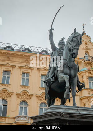 Statue of ban Josip Jelacic on main square in Zagreb, Croatia Stock Photo