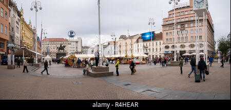 Zageb, Croatia - October 2,Panorama of main square of city Zagreb on autumn morning Stock Photo