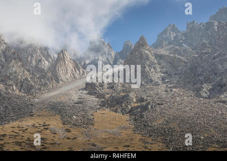 The panorama of mountain landscape of Ala-Archa gorge in the summer's day, Kyrgyzstan. Stock Photo