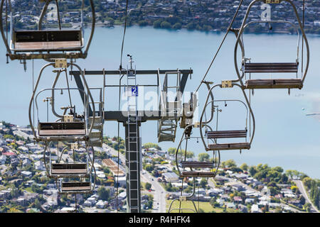 Cablecar View of Queenstown and Lake Wakatipu Stock Photo