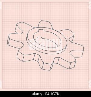 Gear wheel. On beige lined paper Stock Vector