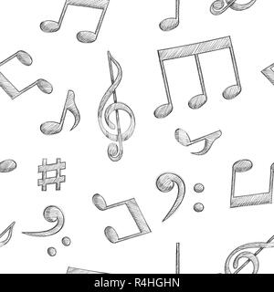 Music signs. Notes and symbols on white background. Seamless pattern Stock Vector