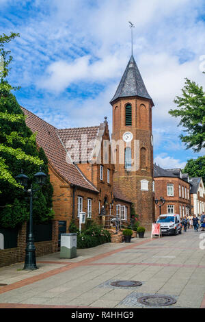 Nordfriesland, Bell tower in the Old Town of Wyk on fa, Glockenturm in der Altstadt von Wyk auf F Stock Photo