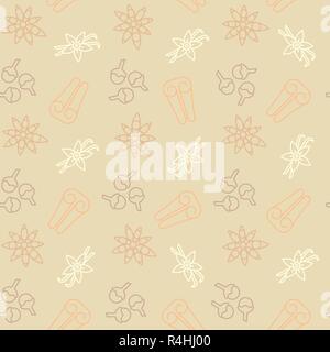 Christmas spices seamless background pattern vector illustration with cinnamon, cloves, vanilla and star anise symbols Stock Vector