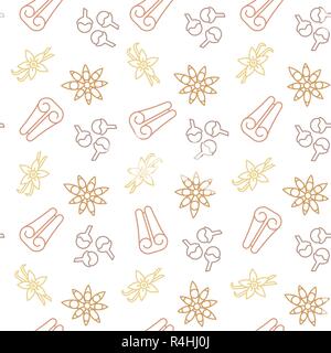 Christmas spices seamless background pattern vector illustration with cinnamon, cloves, vanilla and star anise symbols Stock Vector