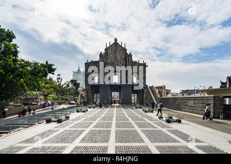 Back view of Ruins of St. Paul's cathedral, part of UNESCO World Heritage of Macau. Macau, January 2018 Stock Photo