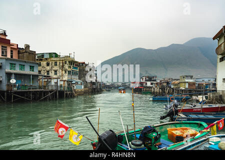 Fishing boats at Tai O, a traditional village in Lantau Island, Hong Kong. Stock Photo