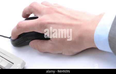 closeup . man working on an old keyboard Stock Photo