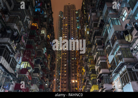 Night view of Montane Mansion or Yick Fat Building, know also as Concrete Jungle, has become famous as a set of Transformers movie Stock Photo