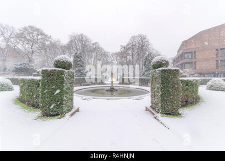 THE HAGUE, 11 December 2017 - Snow on the Peace Palace, seat of the International Court of Justice and Principal judicial organ of the United Nations  Stock Photo