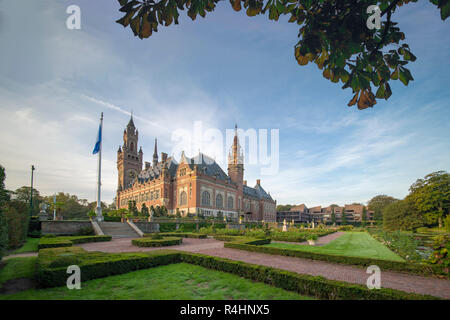 THE HAGUE, 26 September 2018 - Sunny early morning on the Peace Palace garden, seat of the International Court of Justice, principal judicial organ of