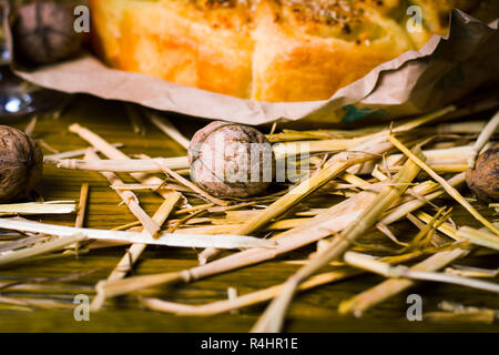 Orthodox Christmas eve bread and traditional arrangement Stock Photo