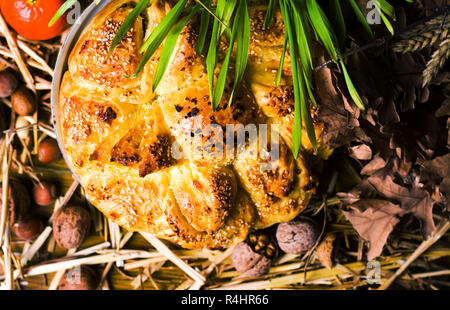 Orthodox Christmas eve bread and traditional arrangement Stock Photo