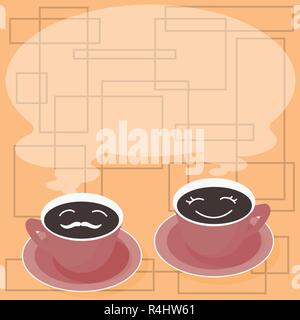 Design business Empty copy space text for Ad website promotion isolated Banner template. Sets of Cup Saucer for His and Hers Coffee Face icon with Bla Stock Vector