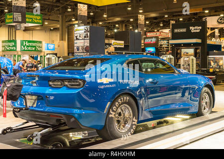 LAS VEGAS, NV/USA - NOVEMBER 1, 2018: A 2019 Chevrolet COPO Camaro 50th Anniversary drag racer car at Specialty Equipment Market Association (SEMA). Stock Photo