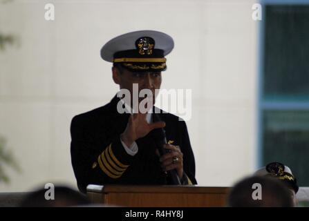 The Hampton Roads Naval Museum hosted a retirement ceremony today at the Nauticus Campus in Downtown Norfolk, Virginia. The ceremony was for Captain Mitchell, from Naval Medical Center-Portsmouth. Members of his command, family members, friends and invited guests were in attendance during the ceremony. Stock Photo