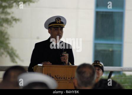 The Hampton Roads Naval Museum hosted a retirement ceremony today at the Nauticus Campus in Downtown Norfolk, Virginia. The ceremony was for Captain Mitchell, from Naval Medical Center-Portsmouth. Members of his command, family members, friends and invited guests were in attendance during the ceremony. Stock Photo