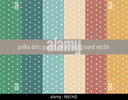 Set of polka dots pattern on pastels green, yellow, blue and brown color background. Vector illustration Stock Vector