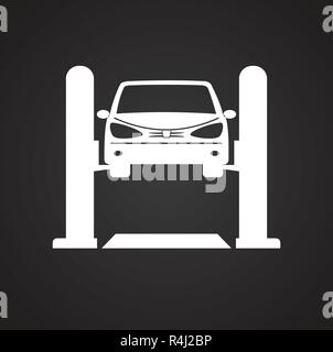 Car lift service procedure on black background for graphic and web design, Modern simple vector sign. Internet concept. Trendy symbol for website design web button or mobile app. Stock Vector