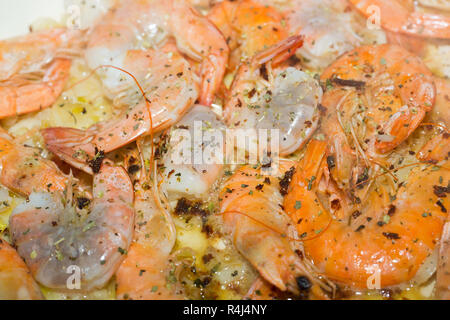 fresh gulf shrimps with garlic fried in olive oil Stock Photo