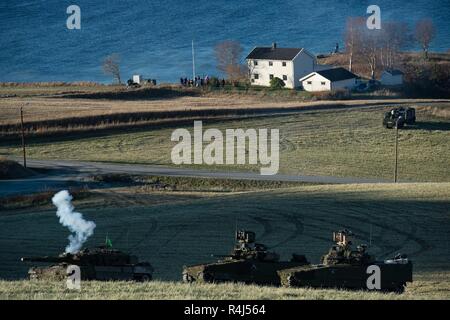 A Joint Capability Demonstration is held during Exercise TRIDENT JUNCTURE 2018  in Trondheim, Norway, on October 30, 2018.    With around 50,000 personnel participating in Trident Juncture 2018, it is one of the largest NATO exercises in recent years. Around 250 aircraft, 65 vessels and more than 10,000 vehicles are involved in the exercise in Norway. Stock Photo