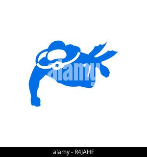 Graphic diving logo template with diver swimming underwater, vector illustration isolated on white background. Scuba diving, snorkeling logotype, logo Stock Vector