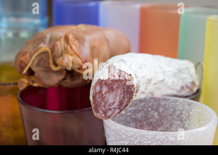 typical calabrese cold cuts : nduja and seasoned salami Stock Photo