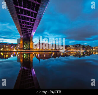 Reflections along Newcastle quayside at twilight, Newcastle upon Tyne, Tyne & Wear, England, United Kingdom