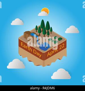 World Earth Day 22 April Floating Island Stock Vector