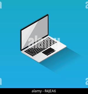Isometric Laptop Flat design vector icon on Blue background Stock Vector