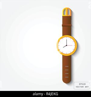 Gold watch with leather strap Stock Vector