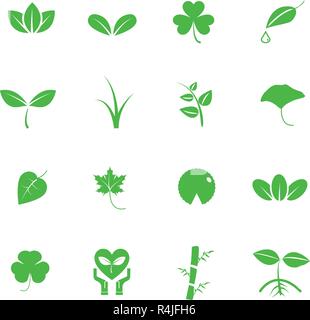 Plant and leaf vector icon set. Nature and Geology concept. Energy saving concept. Isolated white background Stock Vector