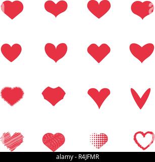 Red heart icons set. Love and Romantic concept. Couples and Lovers concept. Valentines day theme. Stock Vector