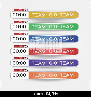Live scoreboard Digital Screen Graphic Template for Broadcasting of soccer, football or futsal, illustration vector design template for soccer league  Stock Vector