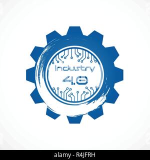 Industry 4.0 in Involute gear with Dot line system. Business and Automation production concept. Cyber Physical and Feedback control. Futuristic of wor Stock Vector