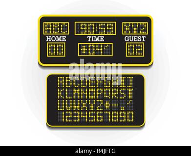 Digital score board for sport information. Illustration vector. Scoreboard of football or soccer. Large digital billboard of stadium concept. Stock Vector